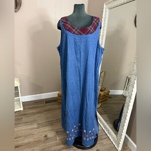 VTG Carolina Blues • Embroidered Denim Maxi Dress